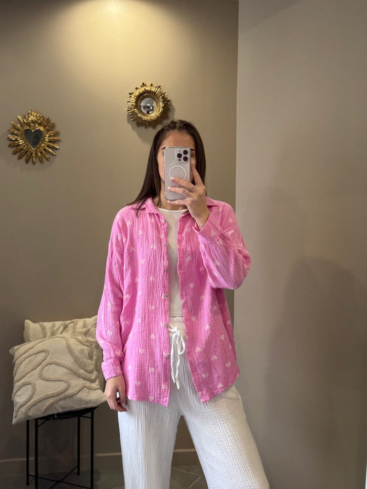 Chemise à cœurs blancs - Rose